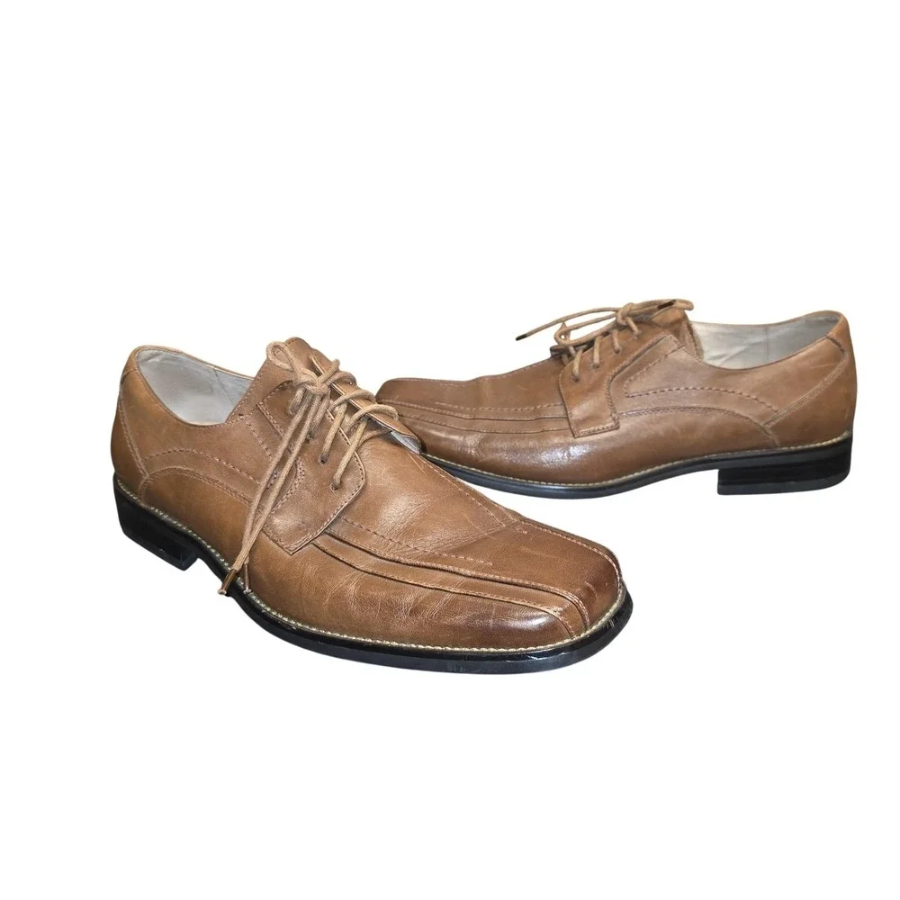 Stacy Adams‎ Shoes Men 9.5M Brown Leather Square Toe Oxford Derby Dress 23274-03